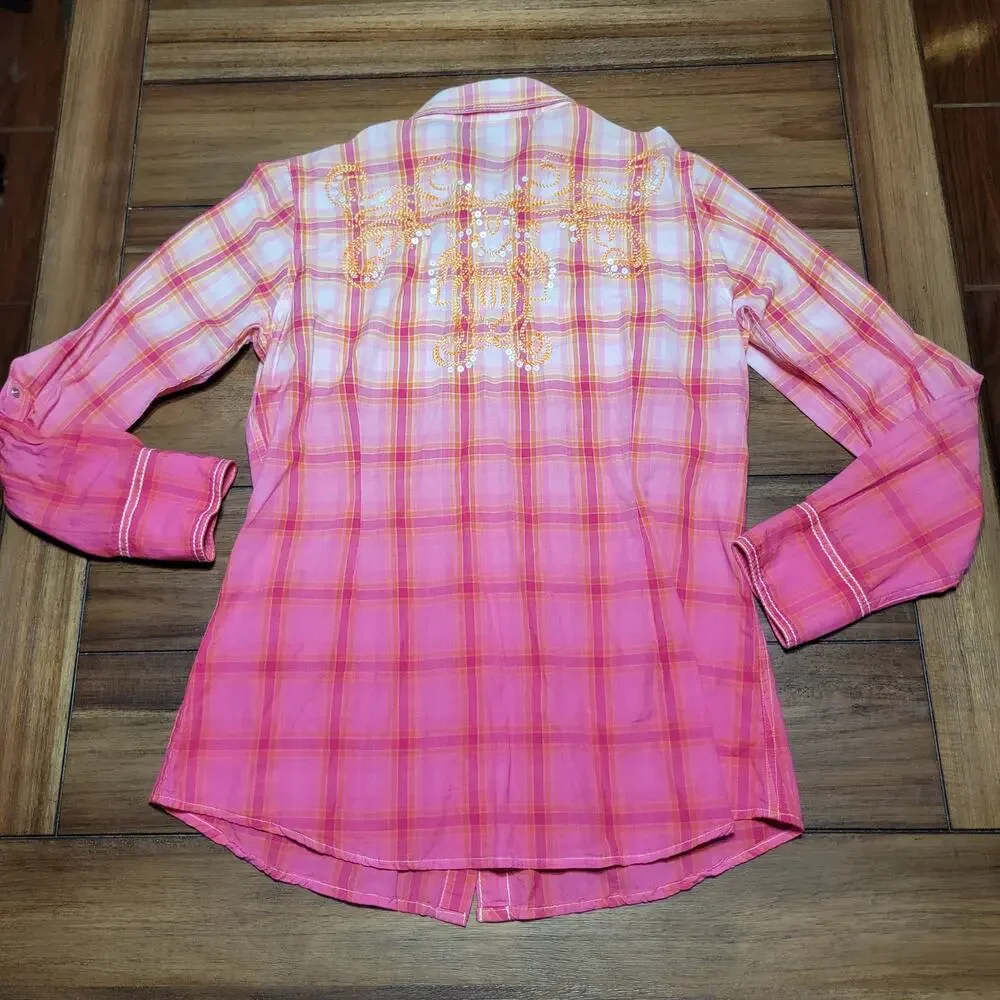 Ariat LS Pink Fitted Full Snap Ladies Western Shirt w/ Embroidery - Size Large - Picture 5 of 9